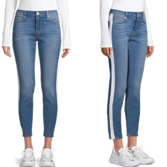 Hudson Natalie Mid Rise Super Skinny Ankle Jeans White Side Stripe Women’s 27 - Picture 2 of 13